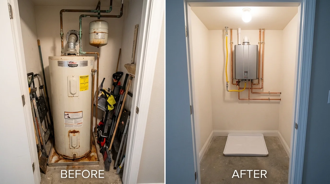 Tank water heater versus wall-mounted tankless unit comparison for Shullsburg, WI homeowners